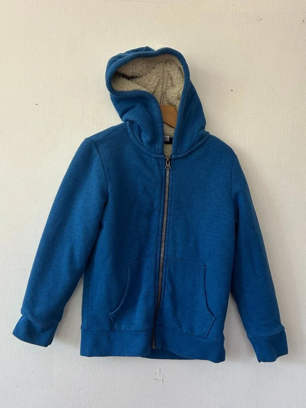 Old Navy Fleece Lined Hoodie Boys Size 8 Blue Full Zip Heavy Pockets